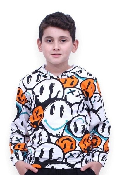 FYK KİDS Smiley Face Patterned Hooded Unisex Sweatshirt