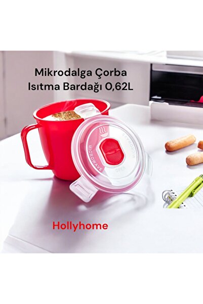 HOLLYHOME Mikrodalga Sızdırmaz Çorba Isıtma Bardağı, Kapaklı Bardak  0,62l  1...