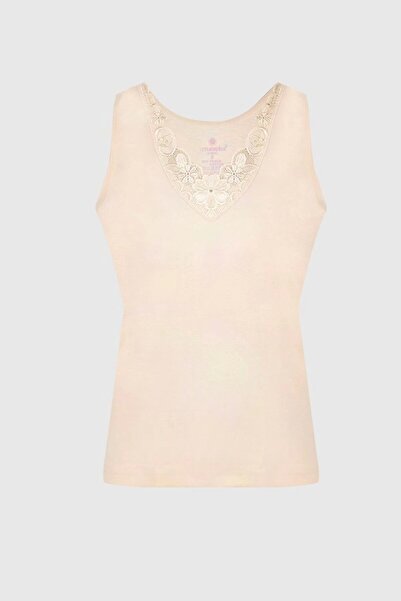 Ceylanoğlu Women's Beige Laced Wide Strap Undershirt 3 Pack 1666