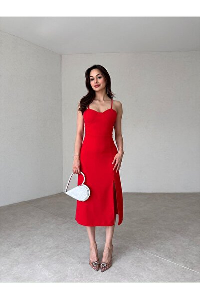 Mooi Butik Red Belasco Midi Dress - 9050