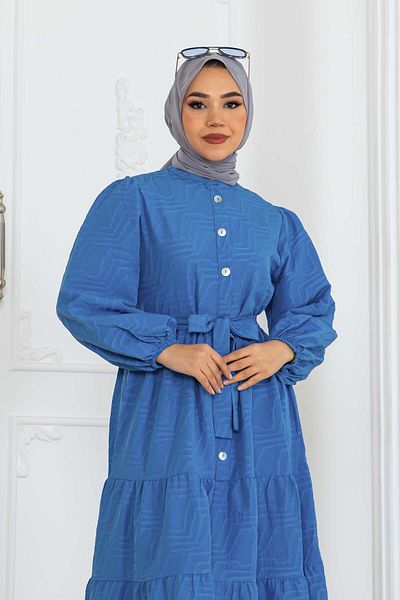 benguen Rochie albastră cu modele în relief - 2119
