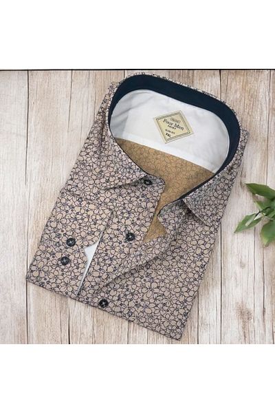 GÖMLEK GALERİSİ Men's Long Sleeve Shirt with Slim Fit Pattern