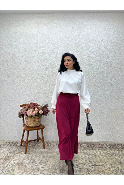 KÜÇÜĞÜM BUTİK Burgundy Corduroy A-Line Skirt