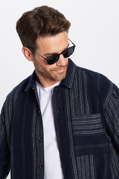 Tudors Ανδρικό χειμερινό πουκάμισο Relax Fit Relaxed Cut Ξυλοκόπος ριγέ μονή τσέπη