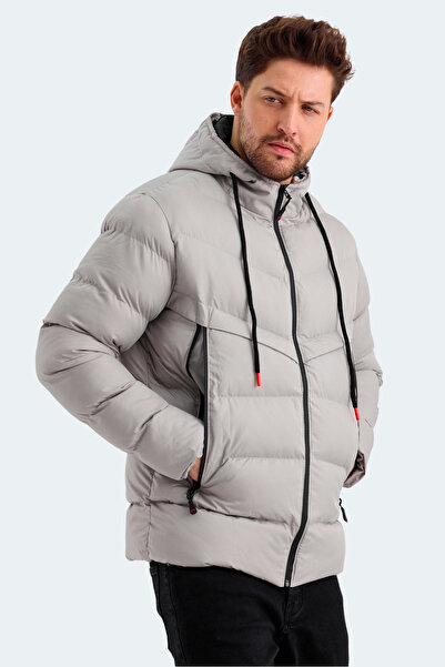 Slazenger HAIFA IN Erkek Kapüşonlu Şişme Taş Gri Mont & Kaban