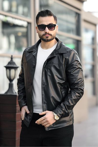 BASEL.CO Ανδρικό δερμάτινο μπουφάν New Season με κουμπιά ιταλικής κοπής