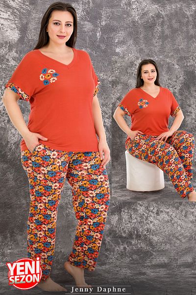 Jenny Daphne Plus Size Viscose Fabric Short Sleeve Pajamas Set Lady-10938