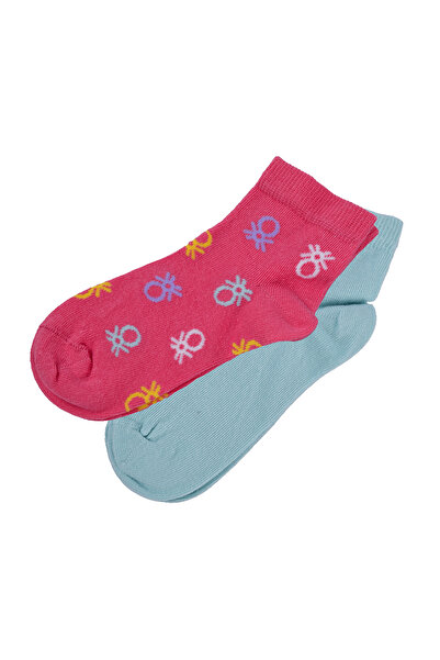 United Colors of Benetton Size 30-35 Girl's Logo Embroidered Woven 2-Piece Ballerina Socks 77277