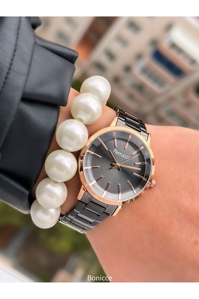 Ferrucci 35mm Case,Smoked Color Steel Band, Stylish Design Dial Women's Wristwatch+Bracelet