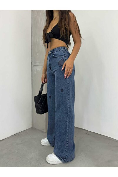 SHEVEGA ЖІНОЧІ СИНІ ДЖИНСИ З ВИШИВКОЮ У ВИГЛЯДІ СЕРЦЯ