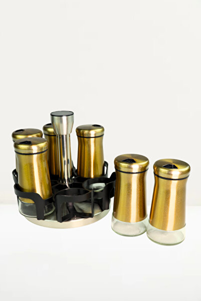 Evren 6’lı Cam Baharatlık Seti, Yuvarlak Tuzluk Biberlik Takımı ve Döner Stant