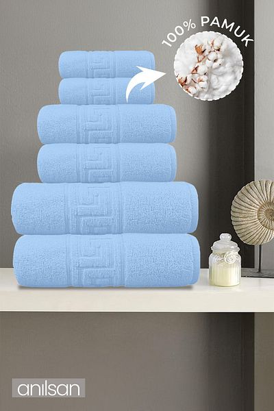 Anılsan Set de 6 prosoape grecești galbene - 2 prosoape de mână 50x90 2 prosoape de față 50x30 2 prosoape de baie 70x140