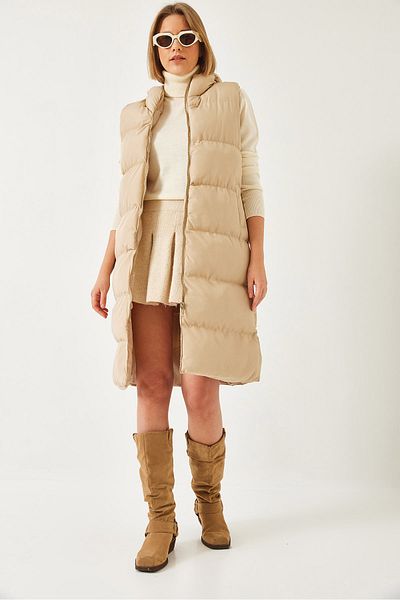 Bianco Lucci Women's Hooded Zippered Double Pocket Long Vest 60901002