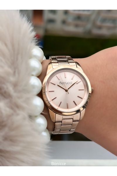 Ferrucci 36mm Case, Rose Color Steel Cord, Stylish Design, Women's Wristwatch+Bracelet