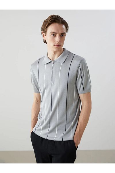 LC Waikiki Pulover pentru bărbați, cu mânecă scurtă, cu guler polo, gri LCW Vision