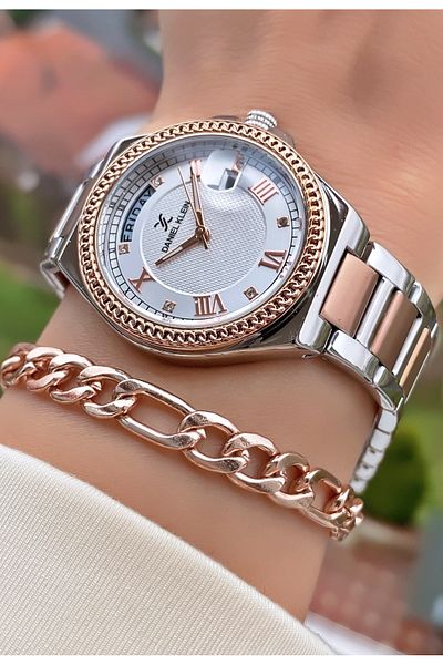 Daniel Klein Brand Rose Silver Color Women's Wristwatch - Bracelet Gift