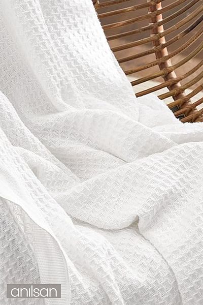 Anılsan White Waffle Patterned Double Pike - 100% Cotton, Soft and Durable Hotel Pike