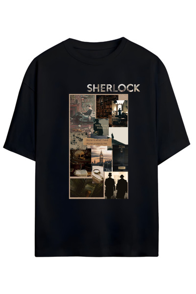 MAGORS TRICOU OVERSIZE UNISEX DE BUMBAC PROIECTAT SHERLOCK HOLMES