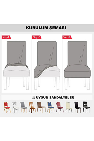 Bumedo İpek Kadife 6'lı Sandalye Kılıfı Likralı Lastikli Kadife Kaliteli Sandalye Örtüsü (6 ADET) -lacivert