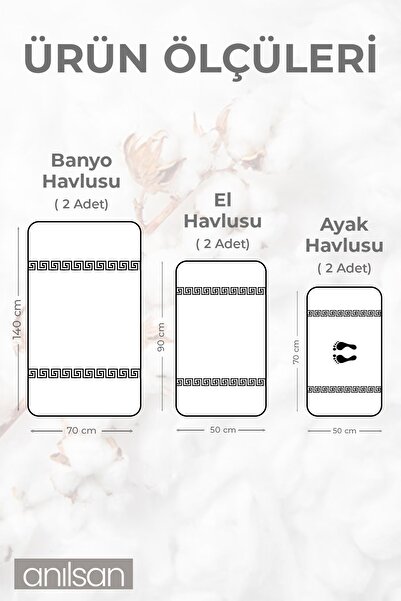 Anılsan Set de 6 prosoape grecești - 2 prosoape de mână 50x90, 2 prosoape de baie 70x140, 2 prosoape pentru picioare 50x70