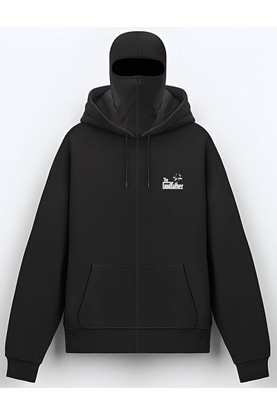 Edizen Gotfather Black Oversize Hooded Sweatshirt - with Snow Mask, Zipper