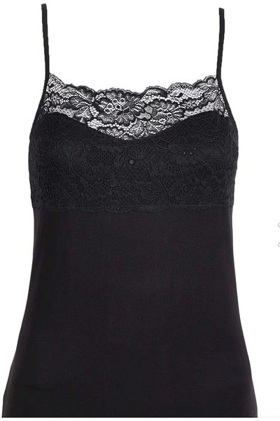 Belinay Women'S, 47% Modal, 47% Cotton, Rope Strap, Lace Detail Tank Top