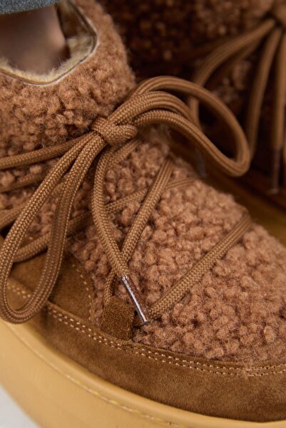 Manijero (Eleni) Kadın Hakiki Deri İçi Kürklü Mini Tedy Detaylı Taba Bot