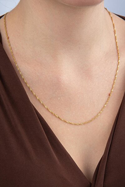 Fiyonk Kuyumculuk 14 Ayar Altın Singapur Zincir Kolye 1.40 mm