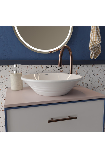 Livabo Adelya 450x120mm,antibakteriyel,desenli,tezgah Üstü,beyaz Akrilik Lavabo