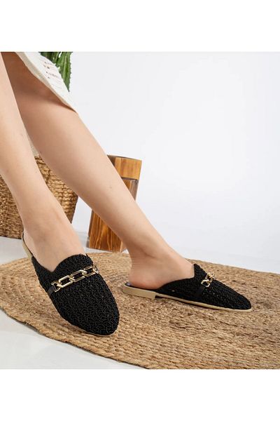 WOSSE Women's Straw Knitted Chain Buckle Comfortable Summer Home and Dower Slippers