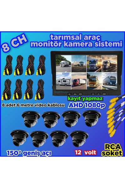 Twogo 8 KANALLI MONİTÖR VE 8 ADET 1080 P AHD 150'' ULTRA MİNİ KAMERA SETİ  12 V
