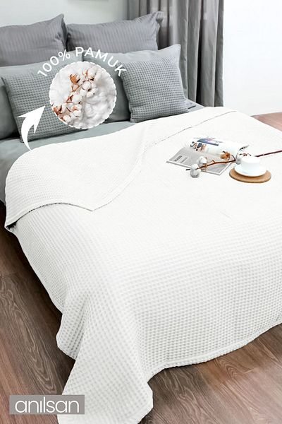 Anılsan White Waffle Patterned Single Pique - 100% Cotton, Soft and Durable Hotel Pique