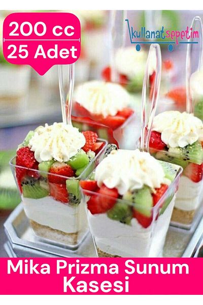Kullanatsepetim 25 Pieces Sweet Mica Plastic Presentation Container - Cubic Prism, Lidless, 200 Cc Appetizer and Salad Bowl