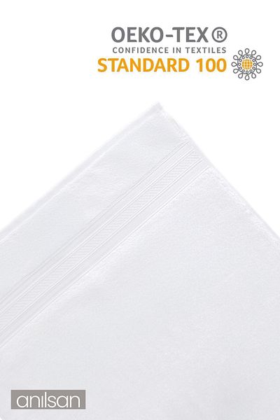 Anılsan Set of 4 White Bordered Hand Towels - 50X90 Cm, 100% Cotton, Suitable for Spa and Hotel