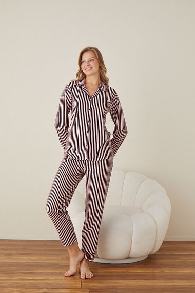 CALİA Women's Front Button Shirt Collar Suede Fabric Pajamas Set