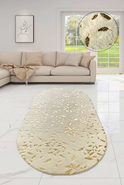 Bonny Home Yaprak Varaklı Vizon Tavşan Oval Halı Kaymaz Deri Taban Dekoratif ...