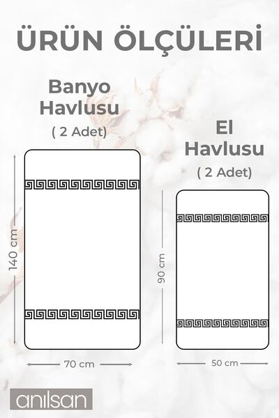 Anılsan Набір з 4 грецьких рушників, 100% бавовна - 2 рушники для рук 50x90 і 2 рушники для ванної 70x140