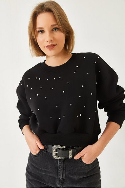 Bianco Lucci Γυναικείο φούτερ Crew Neck Pearl Snap - Τρεις κλωστές ράστερ 60601041