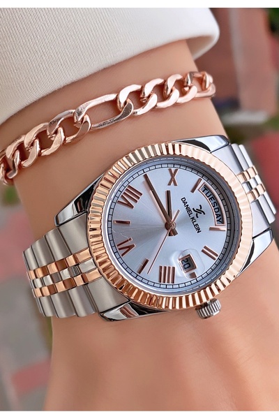 Daniel Klein Brand Rose Silver Color Women's Wristwatch - Bracelet Gift