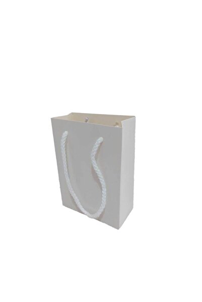 TT Tahtakale Toptancıları İp Saplı Karton Çanta Minik Boy Düz Renk 13.8X10X5 CM (25 Adet) Beyaz