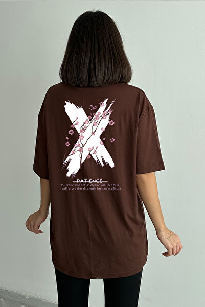 Stendhal Γυναικείο μπλουζάκι με στάμπα σε καφέ X Patience Crew Neck Oversize