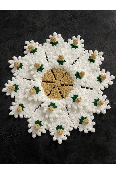RENGARENG Hand Knitted Coffee Bud Motif Fiber