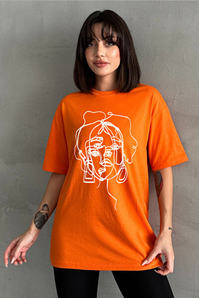 Stendhal Tricou oversize pentru damă, portocaliu, cu imprimeu cu fața