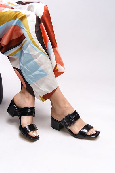 Riccon Lesliania Schwarzes Lackleder Damen Hausschuhe - 0012138