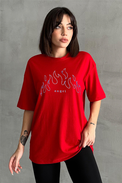 Stendhal Γυναικείο μπλουζάκι με κόκκινο άγγελο με στάμπα με λαιμόκοψη