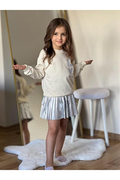 CoolCix Girl's Clothing Silver Skirt Sweat Bottom Top Set