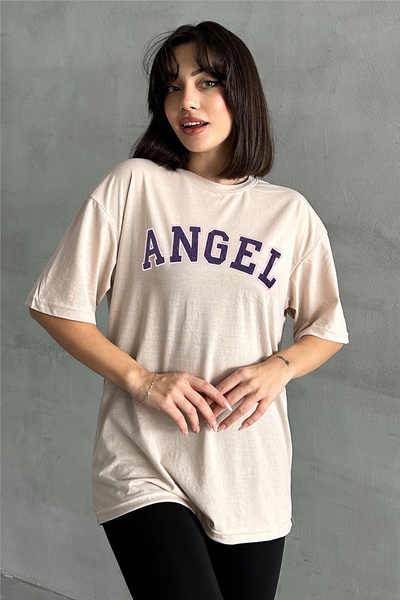 Stendhal Γυναικείο μπλουζάκι με στάμπα Angel με λαιμόκοψη μεγάλου μεγέθους