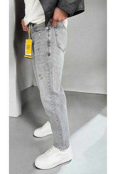 DENIM MAN Boyfriend Grey με σκισμένη λεπτομέρεια