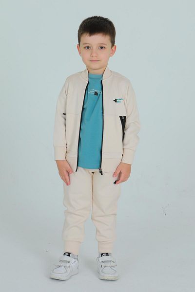 Black One Unisex Παιδικά - Διπλή τσέπη, Λεπτομέρεια εκτύπωσης, Μπλουζάκι με λαιμόκοψη, Ζακέτα με φερμουάρ, Ρυθμιζόμενο ελαστικό στη μέση