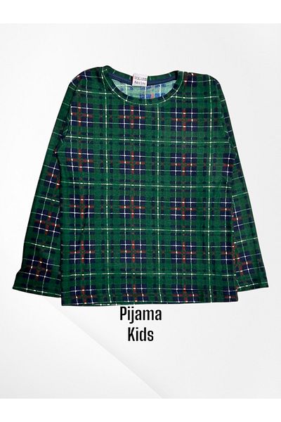 Pijamakids Set de pijamale de iarnă cu mânecă lungă, 100% bumbac, piele de căprioară, verde, cu model în carouri